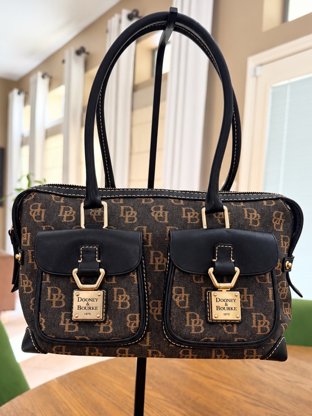 Y2K Dooney & Bourke Denim DB Monogram Double Pocket Satchel